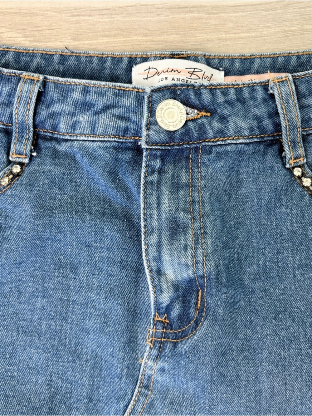 Denim Blue Rhinestone Mini Skirt - Picture 4 of 7